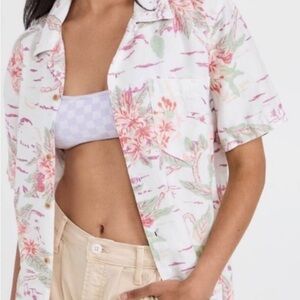MOTHER The Islander Button Down Women’s Shirt in Aloha- Pink/White- S
